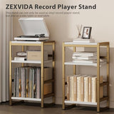 ZEXVIDA Record Player Stand,3-Tier Record Player Table with U-Shaped Vinyl Storage Up to 120 Albums,28" H End Table Turntable Stand with Storage,Record Table Vinyl for Living Room Bedroom ZEXVIDA