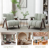 DRKAT Mid Century Modern Accent Chair with Solid Wood Frame, Boucle Upholstered Living Room Chairs with Thick Cushion, Comfy Tufted Arm Chair for Bedroom, Sage DRKAT