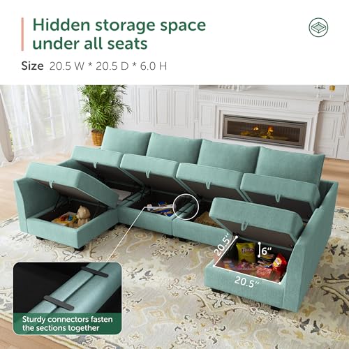 HONBAY Convertible Modular Sectional Sofa U Shaped Modular Couch with Reversible Chaise Modular Sectional Couch with Storage, Aqua Blue HONBAY