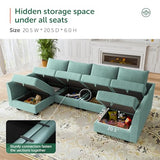 HONBAY Convertible Modular Sectional Sofa U Shaped Modular Couch with Reversible Chaise Modular Sectional Couch with Storage, Aqua Blue HONBAY