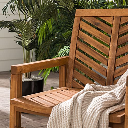 Walker Edison 2 Piece Outdoor Patio Chevron Wood Chair Set All Weather Backyard Conversation Garden Poolside Balcony, Set of 2, Brown - WoodArtSupply