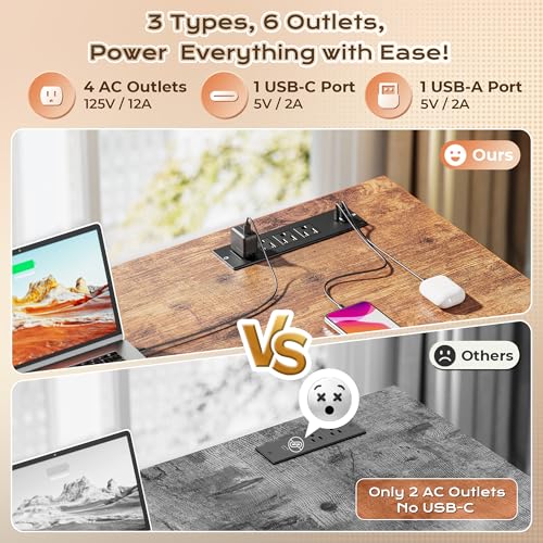 PRAISUN 63 Inch L Shaped Desk with Power Outlets and USB-C Port, Computer Corner Home Office Desk with File Fabric Drawers and Movable Monitor Stand, Larger Storage, Gaming, Writing, Rustic Brown PRAISUN
