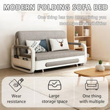 Horseo Pull-Out Sofa Daybed, Foldable Convertible Couch Bed with Hidden Compartment, Solid Wood and Sturdy Metal Frame & Easy Assembly, for Living Room, Guest Room (Light Grey, 50.4"-Standard) Horseo