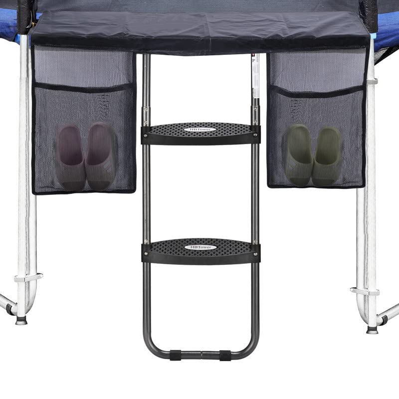 HBTower Trampoline Ladder, 2 Steps with Wide Steps, Trampoline Storage Bag, Universal Hook, 220 lbs Capacity Trampoline Accessories for Children Kids, Black HBTower