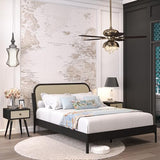 Aurelia Queen Size Bed Frame - Stylish Black Bohemian & Mid Century Modern Design with Solid Wood Support Bme