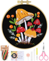 ERKOON Embroidery Kit for Beginners, Flower Cross Stitch Set for Include Embroidery Cloth Hoops Threads for Craft Lover Hand Stitch with Embroidery Skill Techniques (Mushroom)