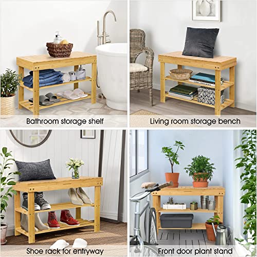 BAMBUROBA Shoe Rack Storage Bench Bamboo Organizer Entryway Organizing Shelf with Storage Drawer on Top (Natural) BAMBUROBA