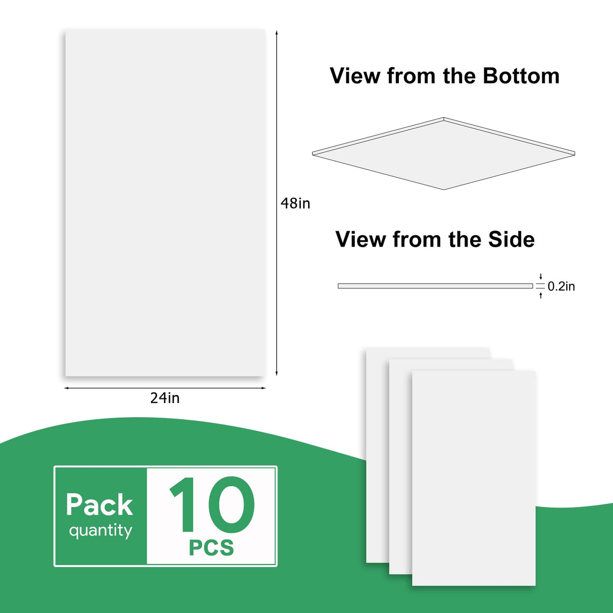 Smooth White Drop Ceiling Tile 2ft x 4ft, Ceiling Panel 24 x 48in – Waterproof, Washable and Fire-Rated - to Prevent Breakage-Cover 80 Sq. Ft-Package of 10 Tiles Gigrwiin