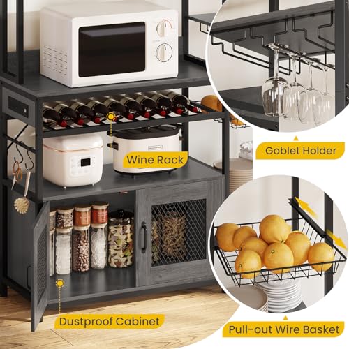 UPOSOJA 47.2in Grey Bakers Rack with Power Outlet and Ample Storage Solutions UPOSOJA