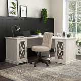 Bush Furniture Lennox Farmhouse L Shaped Desk with Storage Cabinets | Corner Computer Table for Home Office Workspace, 60W, Linen White Oak Bush Business Furniture