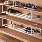 Under-Shelf Expandable Shoe Rack Organizer, White Metal, 40-70cm Width Adjustable, Cabinet Storage for Closet (2 Pcs) Generic