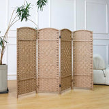 Furnnylane 4 Panel Rattan Divider Short Room Partition Screen,Double Sided Folding Divider for Room Separation,Light Brown,47.2" H x 63" W Furnnylane