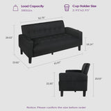 TYBOATLE Sofa Couch 62" W Loveseat w/ 2 USB Charger Ports & 2 Cupholders, Mid-Century Modern Black LeatherTufted Small Love Seat Couches for Office,Compact Living Room,Bedroom,Apartment,Dorm (2) TYBOATLE