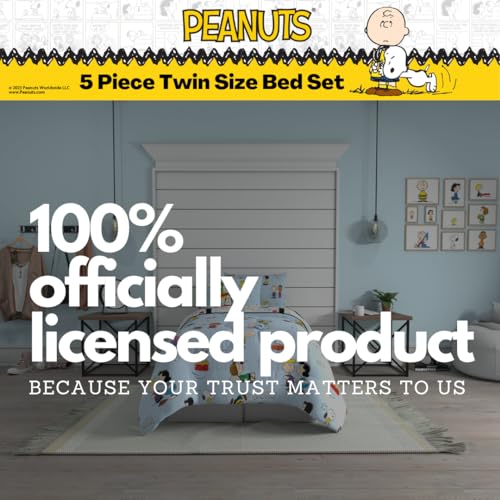 Peanuts Charlie Brown, Snoopy & Gang Bedding, 5 Piece Super Soft Cozy Reversible Comforter and Sheet Set with Sham, Twin, (100% Official Licensed Product) by Franco Collectibles Franco