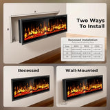 Eueiriup 50" Smart WiFi Electric Fireplace Narrow Bezel in Wall Recessed & Wall Mounted Fireplace Heater with App, Remote Control, Log Flame Option, 750/1500W for Indoor Used Heater Eueiriup