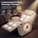 JUMMICO Small Swivel Rocker Recliner, 360 Rocking Chair Recliner with Massage, Upholstered Fabric Rocker Recliner with Cup Holder for Living Room, Bedroom, Nursery (Beige)