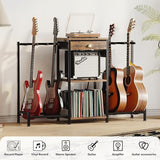 Homeiju 6-Guitar Floor Stand with Charging Station & 3-Tier Storage, Guitar Rack with Amp Stand & Cloth Drawer, Rubber Protected Guitar Holder for Studio/Home , Heavy Duty Metal Frame Homeiju
