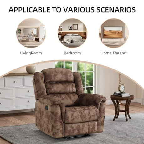 EBELLO Manual Recliner Chair, Soft Fabric Recliner Sofa with Overstuffed Armrest and Backrest for Living Room, Bedroom, Brown EBELLO