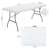 Goplus 6ft Folding Table, Indoor Outdoor Foldable Plastic Folding Tables, Heavy-Duty Rectangular Fold Up Table w/Handle, Portable Utility Card Table for Picnic, Party, Dining, Camping, Beach, White Goplus