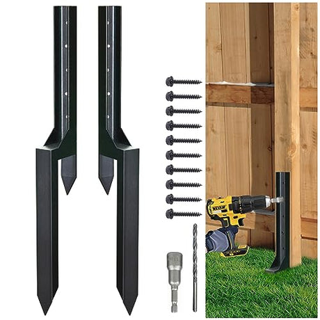 Fence Post Repair Steel Stakes: Anchor Ground Spike 2 Pack Support Bracket for Wood Fence Mender Kit WENKIP
