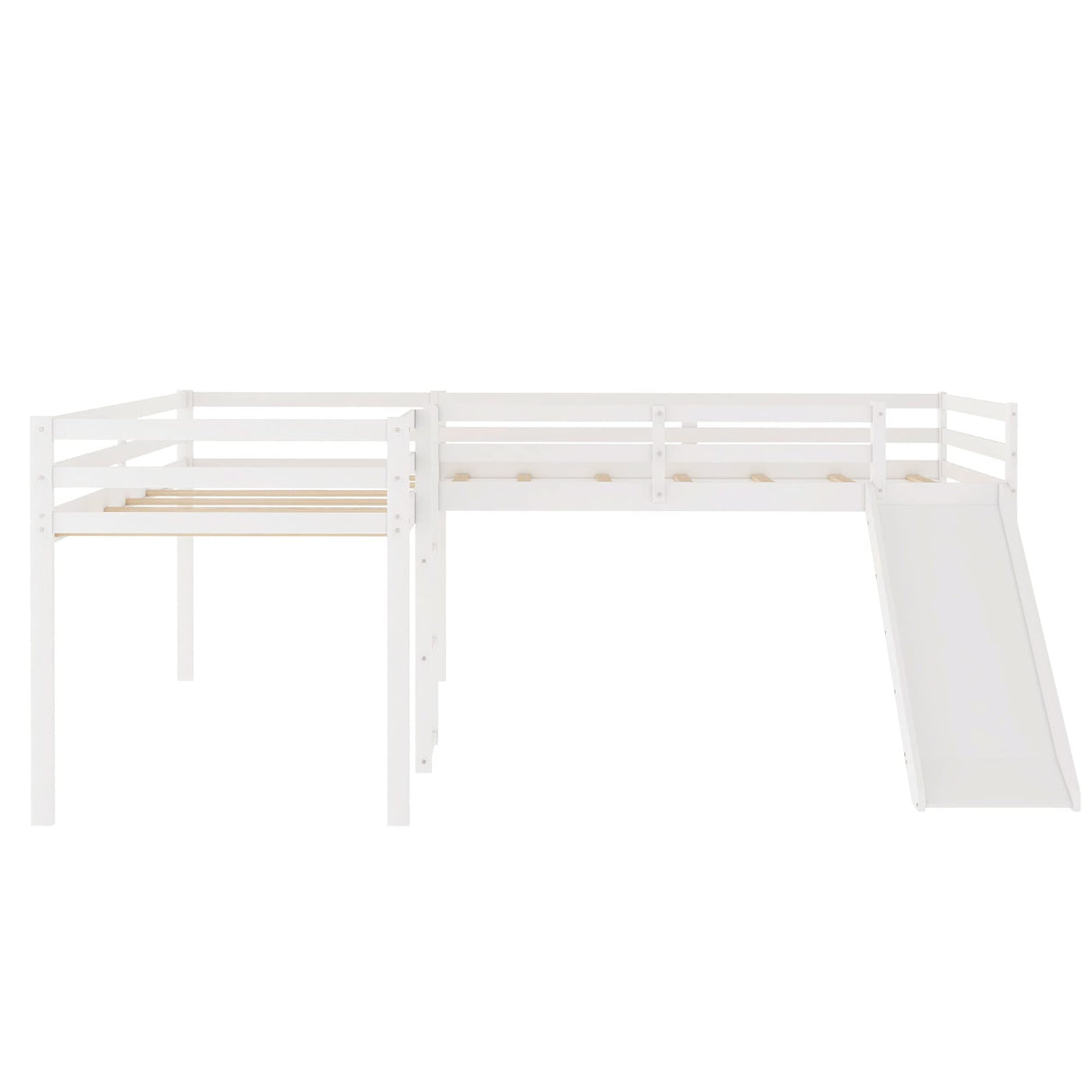 Harper & Bright Designs L-Shaped Loft Bed with Slide, Two Kids loft Bed Built-in Ladders, Wood Twin Loft Bed for Living Room Bedroom (White,Twin loft Bed) Harper & Bright Designs