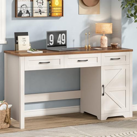 Halitaa Farmhouse 55" Executive Desk,Computer Desk with 3 Drawers and Storage Cabinet,Workspace for Home Office and Study. Halitaa