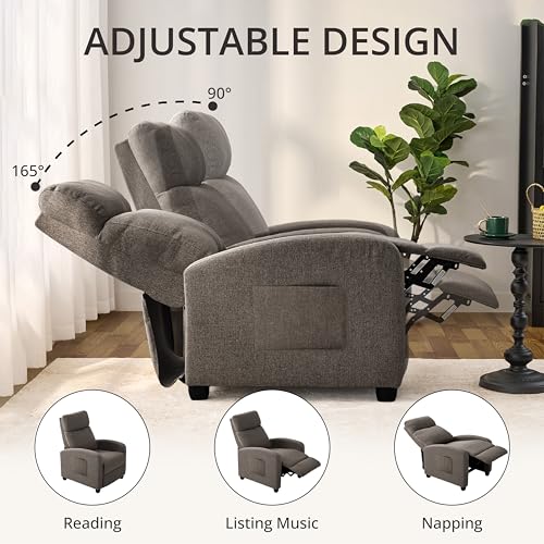 zzlay Recliner Chair for Living Room, Modern Adjustable Home Theater Seating Single Sofa Manual Push Back Armchair with Soft Linen Upholstery & High Backrest for Small Spaces, Linen-Gray
