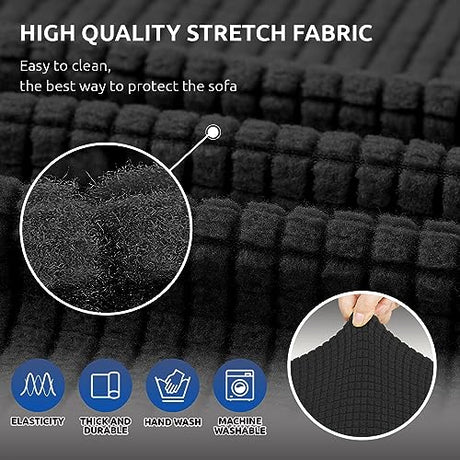 KEKUOU Stretch Sofa Cover Slipcover ，Couch Covers for 3 Cushion Couch Sofa pet Friendly (78"-94") Furniture Protector Sofa with Elastic Bottom for Kids,Dog, Jacquard Small Checked(Large,Black) KEKUOU