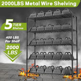 MODCART Storage Shelves, 48" L x 20" W x 72" H Heavy Duty Garage Wire Shelving Unit Loads 2000LBS, 5-Tier Adjustable Metal Industrial Utility Shelf Rack for Kitchen, Laundry Room, Basement MODCART