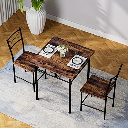 JOIN IRON 3-Piece Kitchen Dining Room Table Set for Small Spaces，Iron Wood Square Table with 2 Chairs for Kitchen Dining Room Furniture - WoodArtSupply