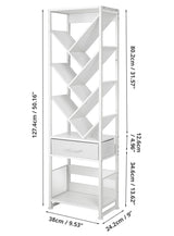 ZEXVIDA Bookshelf with Drawer,10 Tier Tree Bookcase Retro Floor Standing Bookshelves,Tall Wood Bookcases with Cabinet Storage Organizer for Living Room, Bedroom & Home Office, White ZEXVIDA