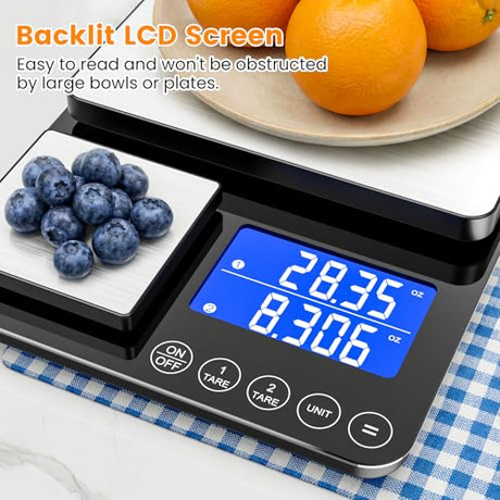 KKZ 0.001oz/33lb Kitchen Scale, Dual Platform Food Scale Grams and Ounces for Weight Loss Baking Cooking Meal Prep Sourdough Bread, Stainless Steel KKZ