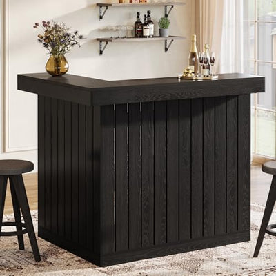 Tribesigns L-Shaped Home Bar Unit, 4-Tier Corner Liquor Bar Table with Storage Shelves and Wine Glasses Holder, Industrial Wine Cabinet Reception Desk for Home Pub (1, Black)