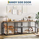 Garvee 87 in Extra Large Double Dog Crate Furniture with Divider, Heavy Duty Indoor Double Dog Cage with 3 Doors, XXL Wooden Pet House TV Stand for 2 Pets, Black+Brown Garvee