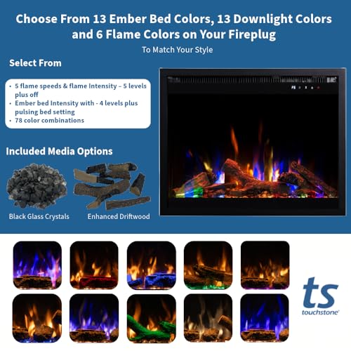 Touchstone Fireplug 24" Electric Fireplace Insert for Existing Masonry Fireplaces | 6 Flame & 13 Ember Colors | Alexa & WiFi Compatible | 1500W Heater Touchstone