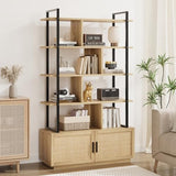 GAOMON 5-Tier Burlywood Industrial Bookshelf with Storage Cabinet and Open Display Shelves GAOMON