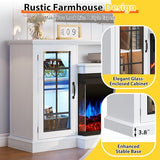 OneBlis 70 Inch Fireplace TV Stand for TVs up to 80", Rustic Media Entertainment Center Console Table with Glass Door Closed Storage, 3-Sided Glass Fireplace, White OneBlis