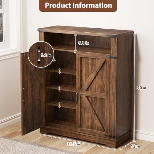 ALLSTAND 6-Tier Shoe Cabinet with Doors, Entryway Shoe Rack Wooden Shoe Storage Cabinet with Adjustable Shelves & Anti-tip Fitting, Farmhouse Shoe Cabinet Storage for Entryway, Living Room, Closet ALLSTAND