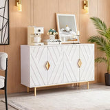 VAXZOFI Sideboard Buffet Cabinets with Storage, Accent Storage Cabinets with Fluted Doors, Gold Metal Handle and Legs, Wood Console Table Credenza for Living Room, Entryway, White VAXZOFI