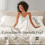 Madison Park Essentials Satin Sheet Set Luxury and Silky with Natural Sheen, Elastic 14" Pocket fits up to 16" Mattress, All Around Elastic - Year-Round Bedding, Full, Ivory, 6 Piece Madison Park