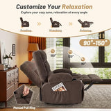 Rocker Recliner Chair with Massage and Heat, Nursery Rocking Chairs for Living Room, Ergonomic Comfy Relining Chair with Cup Holders, USB Charge Port, Side Pockets, Recliner Sofa, Brown