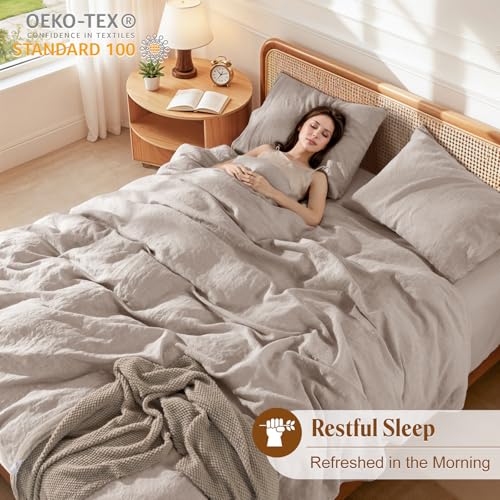 LBRO2M 100% France Linen Duvet Cover Set King Size 3 Pcs Natural Flax Comforter Cover with Zipper Closure 2 Pillowcase Breathable Duvet Cover (Linen King) LBRO2M