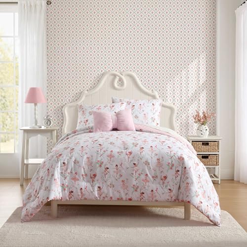 Laura Ashley - Kids Comforter Set, 100% Super Soft Toddler Bedding with Matching Sham & Bonus Decorative Pillow, Ideal Girl Room Essentials (Ballerina Divas Pink, Twin) Laura Ashley