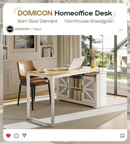 DOMICON Rustic Corner Desk with Storage, L Shaped Farmhouse Office Desk with Sufficient Storage Capacity, Built-in Power Socket and Barn Door Design - WoodArtSupply