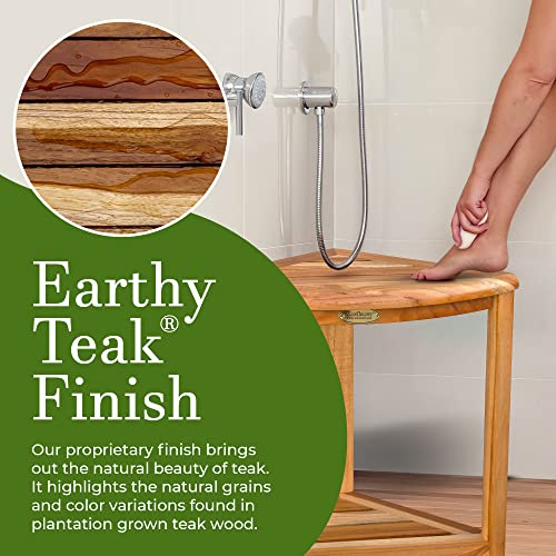 EcoDecors SnazzyCorner 17-Inch Teak Corner Shower Stool with Adjustable Feet and Shelf - WoodArtSupply