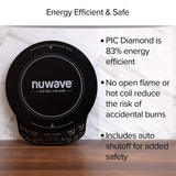 Nuwave Diamond Induction Cooktop, New & Improved Electric Burner with Probe, 91 Temps 50°F to 500°F, 6.5” Heating Coil, Shatter-Proof Ceramic Glass, 3 Wattage Settings, Ideal for Dorms, RVs & Apts Nuwave