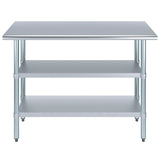 48" Long X 18" Deep Stainless Steel Work Table with 2 Shelves | Metal Food Prep Station | Commercial & Residential NSF Utility Table AmGood
