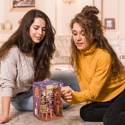 MOMIBOOK Book Nook Kit 153 Pcs DIY Miniature Dollhouse Kit for Adults, 3D Wooden Puzzle Mini Booknook Bookend Bookshelf Decor, Tiny House Model, Party Christmas Birthday Gifts, Fingertip Magic Cabin