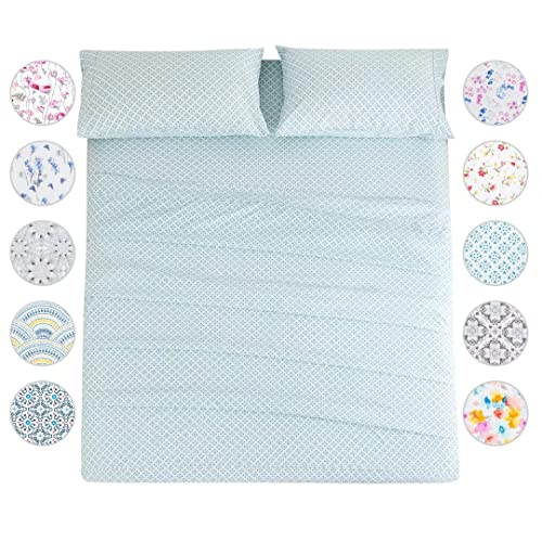 KACEMOO Twin Bed Sheet Set Printed Blue Floral Pattern Cooling 1800 Microfiber Deep Pocket, Hotel Luxury, Super Soft, Breathable, Hypoallergenic, Wrinkle Free, Single Bedding for Kids - (Cyan & Boho) KACEMOO