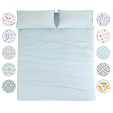 KACEMOO Twin Bed Sheet Set Printed Blue Floral Pattern Cooling 1800 Microfiber Deep Pocket, Hotel Luxury, Super Soft, Breathable, Hypoallergenic, Wrinkle Free, Single Bedding for Kids - (Cyan & Boho) KACEMOO